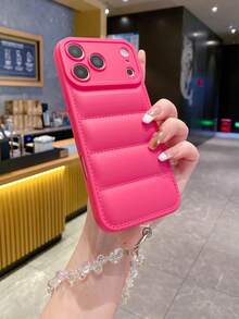 Advanced Matte Shaped Airbag Anti Drop Case, Down Jacket Phone Case With Crystal Bracelet, Suitable For Other Models Such As Apple 17Air 16e, 16promax 15pro14 Plus 13/12/11xmax/Xs, Etc - Hot Pink - View 5
