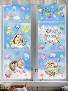 9sheet Easter Window Stickers,Watercolor Bunny & Easter Egg Pattern Window Clings,Removable PVC Stickers,Easter Window Decoration,Walls Decor,Easter Decoration,Easter Day Party Supplies,Easter Egg Hunt Party Supplies,Room Background Decor,Home Decor,Door & Window Decor,Happy Easter Day Decor,Easter Self-Adhesive Stickers,Easter Gifts - Multicolor - View 8