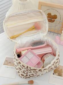 1pc Quilted Leopard Print Design Cosmetic Bag, Vintage Leopard Print Design Cosmetic Bag Makeup Bag Make Up Bag Makeup Pouch Toiletry Bag Wash Bag Travel Essential Cruise Essential Vacation Essentials For Men Women Travel Containers Holiday Essential Gifts For Women - Brown - View 9