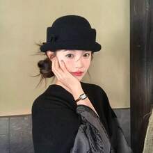 1顶女士针织渔夫帽，复古蝴蝶结装饰时尚帽，适合派对、日常穿着和度假装扮 - 彩色 - 查看 4