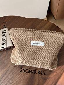 1pc Personalized Woven Tote Bag - Large Capacity Zipper Cosmetic & Toiletry Organizer Bag, Brown/Beige, Customizable With Name/Initial, Hand Washable, Can Be Paired With Name Tag, Travel Organizer, Teacher Gift, Travel Essential 2026, Aesthetic - Multicolor - View 4