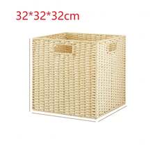 手工编织纸绳可折叠收纳篮，方形洗衣篮带提手，可用于存放脏衣服、内衣、玩具和零食，波西米亚风格手工编织纸绳收纳篮，可折叠置物篮，装饰性多功能篮，不防水，适用于存放衣物、零食、玩具，木质材料，窗景设计，收纳篮 - 米色 - 查看 18