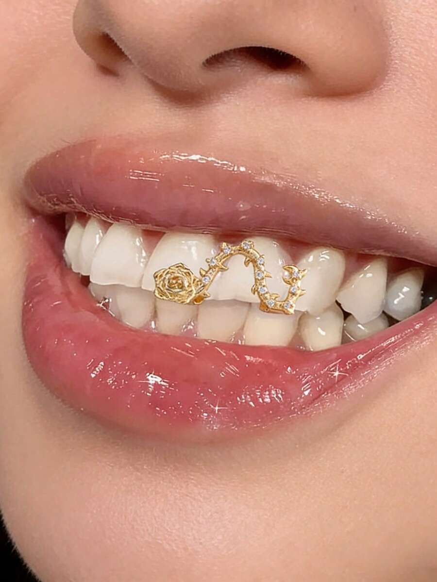 1 chiếc răng giả mạ vàng 18k đính đá zirconia siêu nhỏ thời trang nữ, phụ kiện dành cho rapper, phù hợp để đeo hàng ngày, dự tiệc, món quà độc đáo dành cho gia đình, bạn bè, bạn gái vào ngày Valentine. - Vàng và Bạc - Xem 1