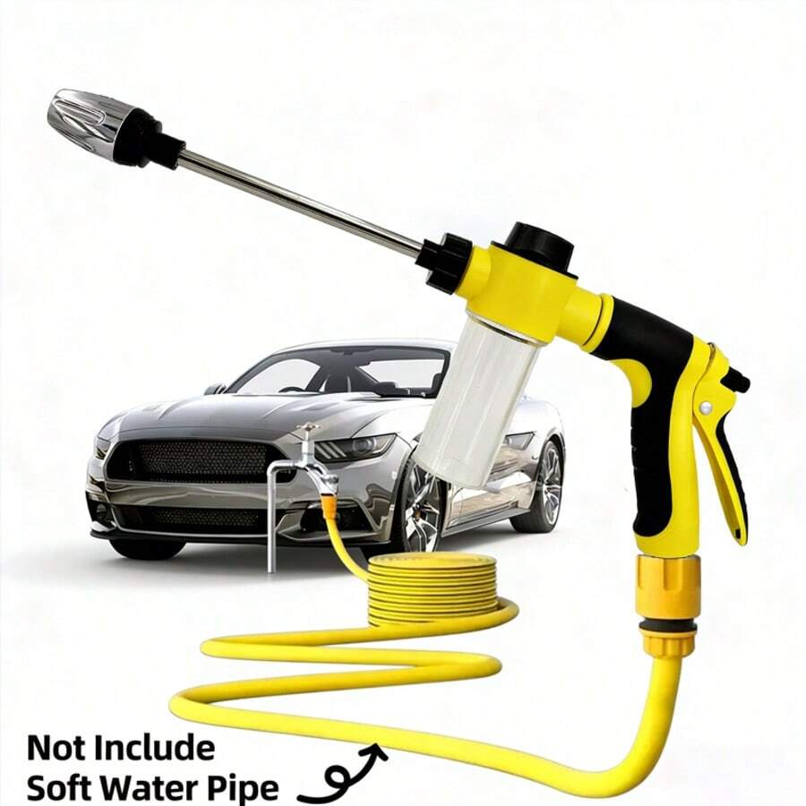 1PC High Pressure Car Wash Water Gun Household Car Wash Tools Metal Extension Rod Rubber Coating Hand Garden Irrigation ﻿ - Yellow - View 1