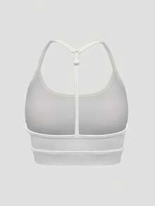 Sodalemon Damen Fitness Training Yoga Sport-BH, verstellbare Träger, Racerback Design, für Laufen Outdoor Sport, elastisches Material, lässiger Workout Sport-BH - Weiss - Übersicht 4