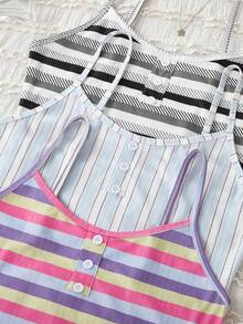 3pcs Women Casual Striped Comfortable Camisole Pajama Top - Multicolor - View 4