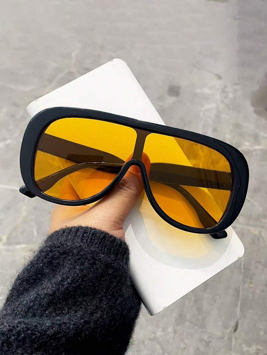 1 par de gafas de moda con montura grande y ojo de sapo en estilo retro, gafas de moda versátiles para mujer adecuadas para viajes, vacaciones, uso diario y accesorios de playa - Multicolor - Ver 1