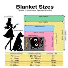 Sanrio 1pc Chocolate Cat Themed Flannel Blanket, Customizable Name, Gray Vertical Striped Base With Crescent Moon And Fish Bone Decorative Patterns, High Color Contrast - Suitable For All Seasons, Soft, Lightweight, Warm, Suitable For Sofa, Bed, Outdoor - Perfect Birthday And Holiday Gift For Family And Friends - Multicolor - View 6