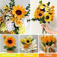 564pcs Handmade Pom Pom Kit, 400pcs Colorful Chenille Stems For DIY Art Projects And Creative Gifts; Flower Making Set Includes 10pcs Floral Wires, 1 Roll Tape, 150pcs Flower Stamens, 1m Ribbon, 1 Instruction Manual And 1 Greeting Card. Valentine's Day Pom Pom Flower Decoration Set. - Golden - View 9