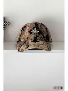 Unisex Camouflage Baseball Cap, Streetwear Adjustable Snapback Hat, Wide Brim Distressed Denim Washed Soft Crown Cross Embroidered Cap - Multicolor - View 14