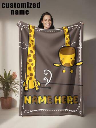 1 st brun giraffmönstrad flanellfilt, unik och rolig, modern minimalistisk design, anpassningsbar med ditt namn, premiumpresent lämplig för vänner och älskare - mjuk, lätt och varm, lämplig för alla årstider - lämplig för säng, soffa, kontor, utomhuscamping och resor - mångsidig filt, pläd, dekorativ filt