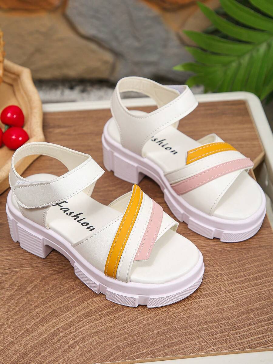 1 Pair Fashionable & Beautiful Girls' Single Strap Anti-Slip Thick Sole Sandals, Stylish & Atmospheric, Suitable For Outdoor Wear In Summer - Multicolor - View 1
