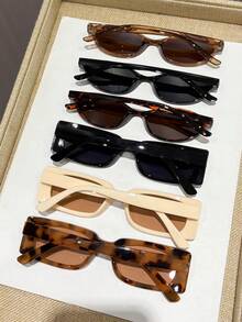 6pcs Plastic Multi-Color Geometric Full Frame Decorative Classic Fashion Fashion Glasses For Women, Suitable For Holiday Gifts, Tropical Beach Vacation, Family Outings, Outdoor Attire, Dating Outfits, And Fashion Accessories - 6pcs 紋茶米粉組合 - 查看 2