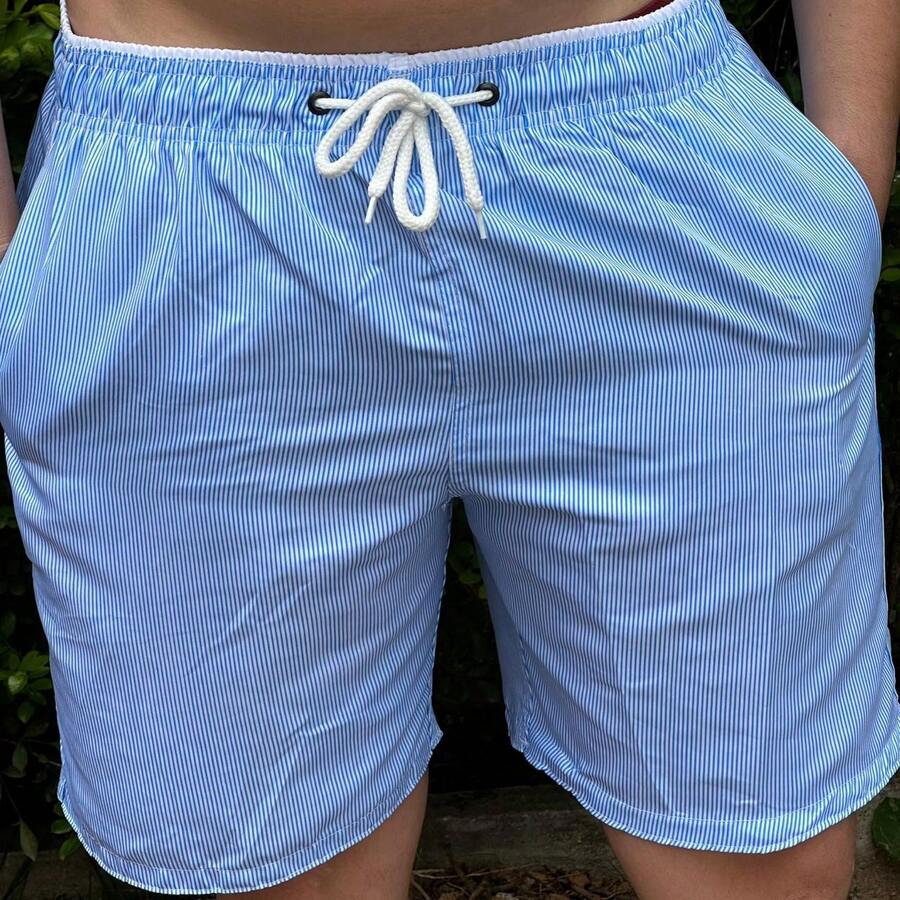 Men's Bermuda Shorts In Thick Tactel Fabric With Drawstring And Knot - 淺藍色 - 查看 1