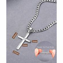 Besteel - Collar de cruz de plata de ley 925 para hombres y mujeres cadena de eslabones cubanos de acero inoxidable duradero de 5 mm con colgante de cruz de plata collares de crucifijo de cruz para - Caja de regalo de joyería negra+76 cm - Ver 4