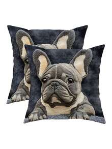 1/2/4pcs Vintage French Bulldog Pattern Throw Pillow Covers, 17.7x17.7 Inches, Single-Sided Print, 100% Polyester, Machine Washable, Zipper Closure, Woven Decorative Pillow Covers, Suitable For Various Room Types, Autumn Decor, Room Decor - Black - View 11