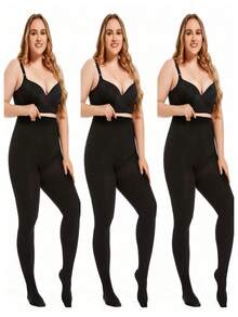 2/3pcs Women Plus Size 80D Pantyhose, Comfortable Stretchy Opaque Tights Suitable For Autumn/Winter, Versatile, Cozy - Black - View 8