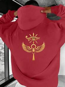 Felpa con cappuccio da uomo taglie forti con occhio di Horus dorato e simbolo Ankh - Nero, vestibilità casual ampia, stampa con simboli egiziani, felpa con cappuccio a maniche lunghe, abbigliamento casual, TAGLIE FORTI - Bianco - Visualizzare 7