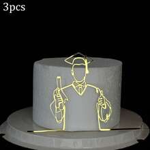 1pc/3pcs Minimalist Design Gold Acrylic Graduation Cap Cake Topper, For Graduation Ceremony & Party - Multicolor - View 8