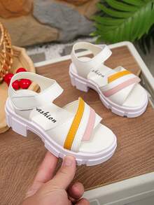 1 Pair Fashionable & Beautiful Girls' Single Strap Anti-Slip Thick Sole Sandals, Stylish & Atmospheric, Suitable For Outdoor Wear In Summer - Multicolor - View 2