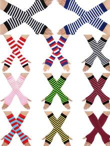 Women's Long Arm Sleeve Fingerless Gloves, Gothic Style Thumb Hole Exposed Finger Knitted Elbow Length Arm Warmers, Unisex Classic Fashion Stretchy Fingerless Arm Sleeves For Cosplay - Multicolor - View 9