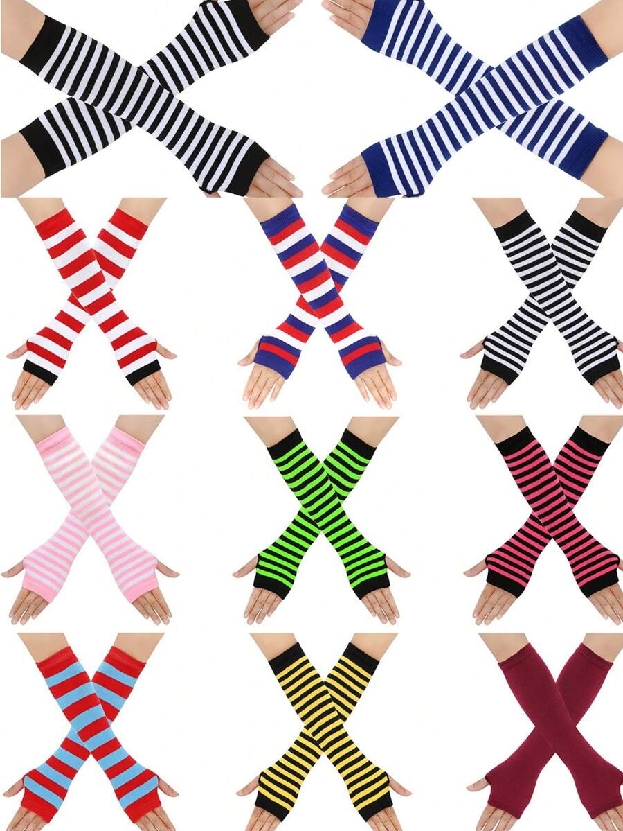 Women's Long Arm Sleeve Fingerless Gloves, Gothic Style Thumb Hole Exposed Finger Knitted Elbow Length Arm Warmers, Unisex Classic Fashion Stretchy Fingerless Arm Sleeves For Cosplay - Multicolor - View 1