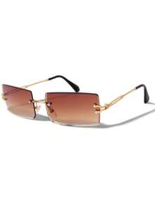 Stylish Rectangular Frameless Glasses With Gradient Lenses - Zinc Alloy Metal Frames, Polycarbonate, And Lightweight Design For Parties, Everyday Fashion, Women, And Men - Màu Khaki - Xem 3