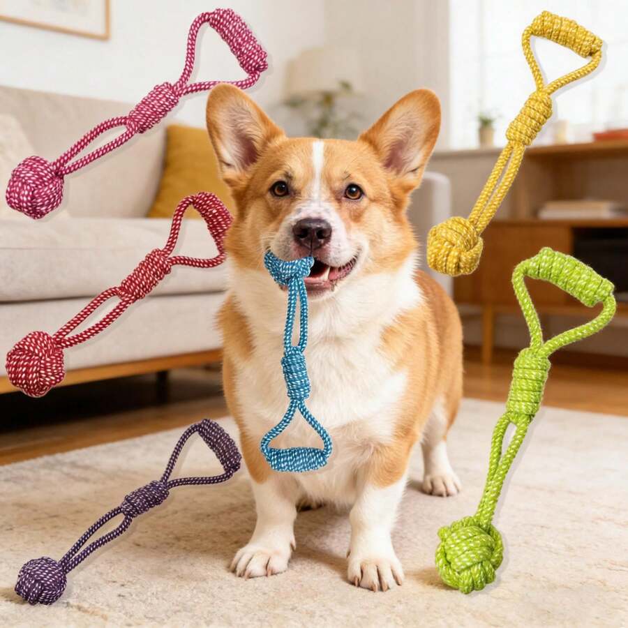 1pc Durable Interactive Dog Tug Of War Toy With Rope Ball - Helps Clean Teeth, Training Tool For Medium Dogs, Blue Rope Design, Pet Supplies, Suitable For Chewing Dogs. 1 Dog Rope Chew Toy, Durable Ball With Handle, Interactive Molar Cleaning, Fit For Small And Medium Dogs. - Multicolor - View 1
