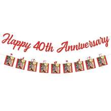 DHappy 40th Anniversary Banner Red 40th Ruby Anniversary Photo Banner Glitter Paper Garlands 40 Wedding Party Decoration For Cheers To 40 Years We Still Do 40 Years Party Plies - 紅色 - 查看 1
