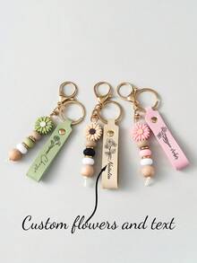 One-Piece Personalized Handmade Daisy Beaded Keychain, Customizable With Name, A Cute Bag Charm, A Back-To-School Or Friendship Gift, A Unique Gift For A Loved One, Or A New Year's Gift For A Child. - Multicolor - View 2