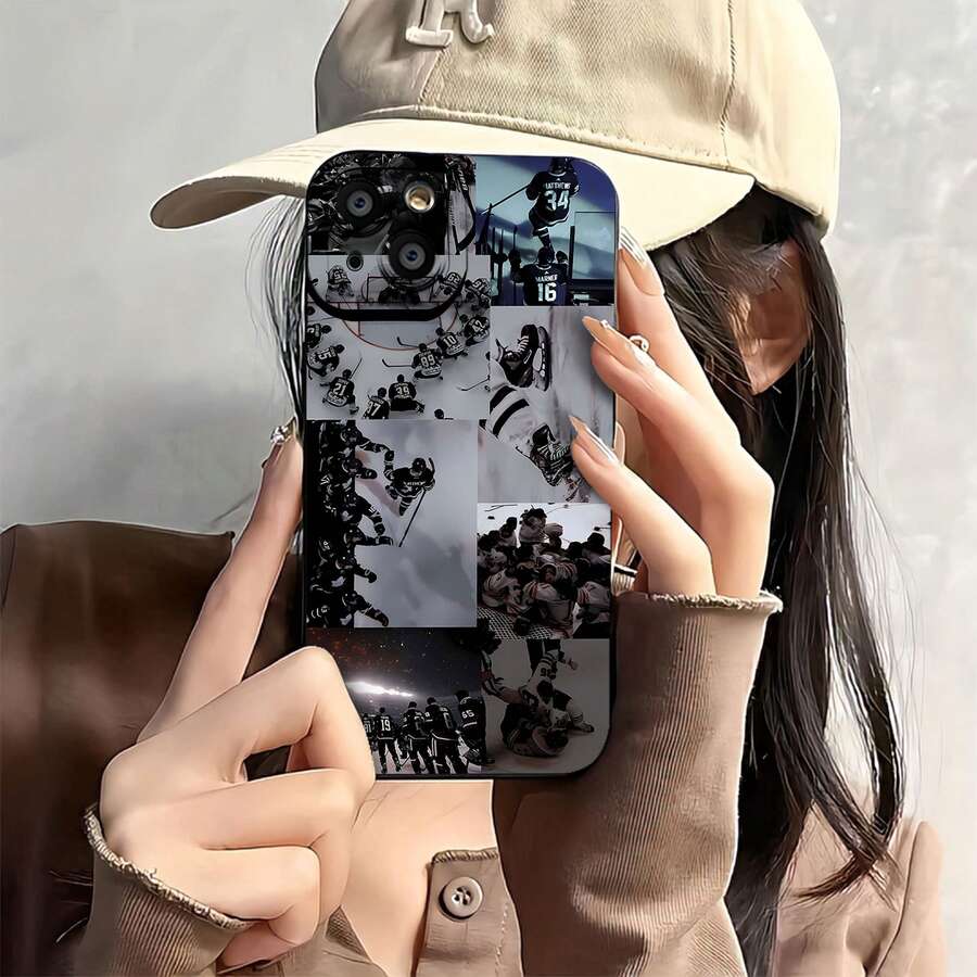 Funda para teléfono con diseño de equipo de hockey, compatible con fundas , 17, 16 Pro Max, 15 Pro Max, 13 y 12. Fabricada en TPU, ofrece protección contra golpes y caídas. Es el regalo perfecto para aficionados al deporte, celebraciones de equipo, partidos, amigos y familiares. - Negro - Ver 1