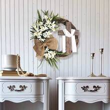 Easter Cross Wreath With Artificial Flowers, Bowknot, Vine Circle Pendant, Ribbon Decor - Multicolor - View 3