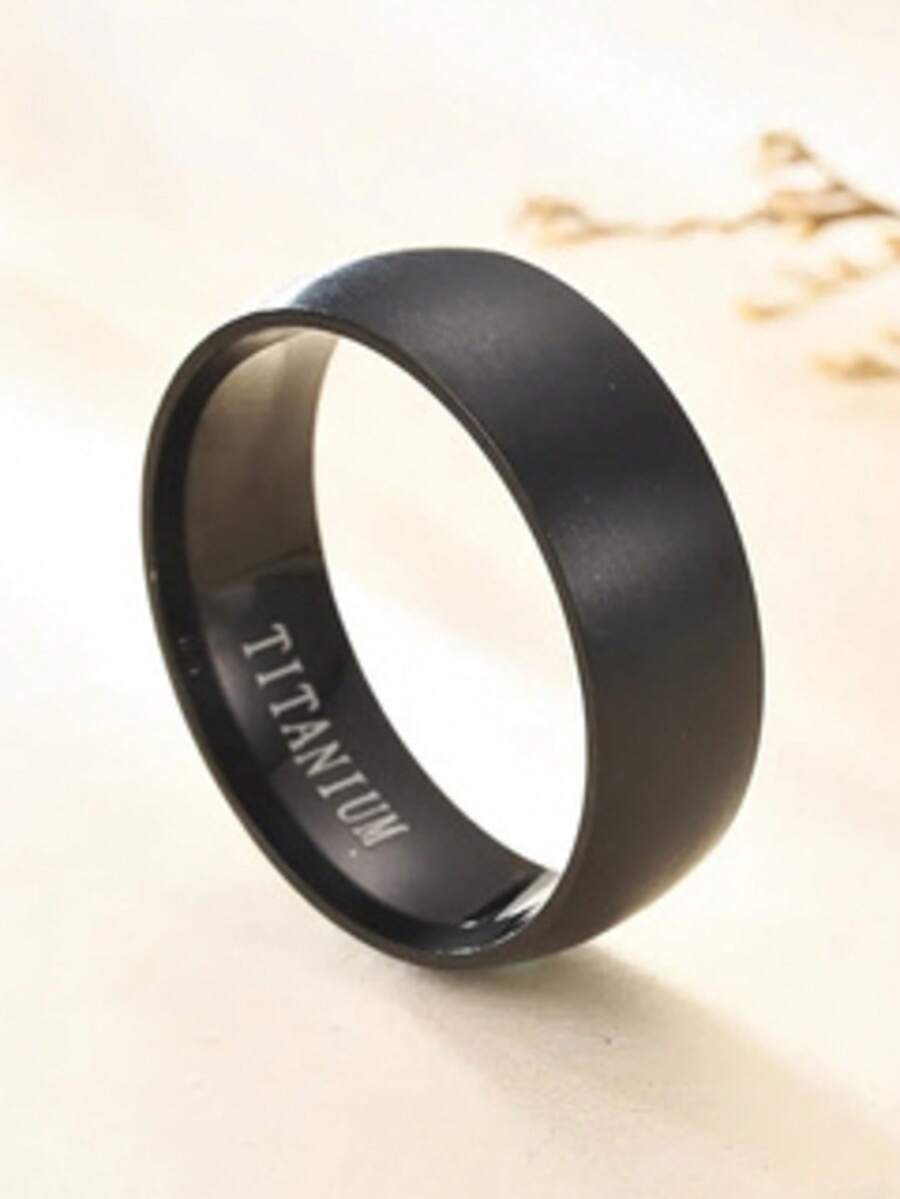 1 chiếc nhẫn thép không gỉ tối giản, unisex - màu đen - Xem 1