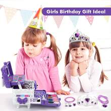 56 PCS Kids Makeup Kit For Girls, Washable Real Makeup Set, Kids Makeup, Kids Jewelry Toys For Girls, Princess Dress Up Girls Toys, Christmas Gifts, Princess Jewelry Birthday Gifts For Girls Ages 3 4 5 6 7 8 9 10 11 12 - 紫色 - 查看 9