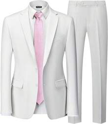 Traje de 2 piezas para hombre Hihawk, conjunto de pantalones sólidos de 2 botones, FGLB Navidad - Blanco - Ver 12