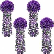 2pcs Artificial Violet Hanging Vines, Outdoor Decor, Fake Violet Flowers Home Wall Decor, Wedding, Halloween, Christmas, Thanksgiving Decoration - Violet Wall Hanging - View 5