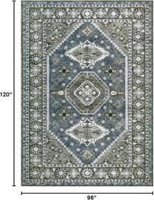 8x10 Area Rugs Living Room, Washable Non Slip Floral Floor Carpet, Low Pile Lightweight Print Rugs Bedroom, Dining Room, Home Office, Blue And Green, Trending Boho Style - 03green - 查看 2