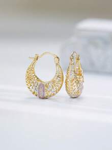 新款时尚椭圆形花朵简约女士时尚吊坠耳环和耳钉 - 三色 - 查看 11