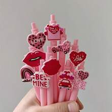 10支/5支装情人节系列创意圆珠笔，书写流畅。适用于学校用品、办公文具、节日派对礼物和情人节礼物。 - 黑色 - 查看 5