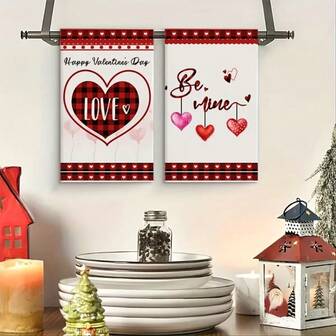 A Set Of 1/1/2 Valentine's Day Themed Towels, With Red As The Main Color And A Heart Pattern Design. They Are Woven From 100% Polyester Fiber And Measure 40 * 60 Centimeters. They Are Machine Washable Polyester Material, Heat-Resistant, Stain Resistant, Waterproof, And Easy To Clean. They Are Used For Table And Bowl Cleaning, As Gifts, Household Items, Kitchen Supplies, And Valentine's Day Interior Decoration.