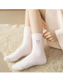 5双装心形图案蓬松女士船袜，保暖爱心袜，超厚柔软舒适，适合秋冬季节，适合作为情人节和圣诞节礼物 - 彩色 - 查看 9