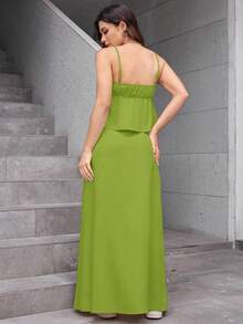 REF: AS1448 Women's Two-Piece Suit, High-Waisted Skirt And Suspender Top With Adjustable Straps, Chic, Elegant And Modern Style, Casual And Sophisticated Look For Spring And Summer, Vibrant Colors, Elegant Women's Suit For Modern Women - 綠色 - 查看 2