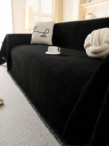 1pc Modern Soft Tassel Sofa Cover, Machine Washable, Pet Friendly, Black Sofa Throw Blanket, Dust-Proof Furniture Slipcover, Suitable For Armchair, Sectional Sofa, Home And Office Decor - Black - View 12