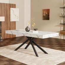 Extendable Dining Table, 140/180*80 Cm, Suitable For 6-8 People, Rectangular Shape, Thickened Tabletop, Metal Legs, Simple Style, Table For Dining Room, Kitchen, Living Room, White