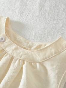 2件套女童格子无袖撞色蕾丝上衣和休闲裤套装，夏季 - 卡其色 - 查看 3