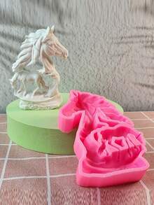 1个大马和小马蜡烛硅胶模具，DIY石膏香薰装饰硅胶模具，水泥桌面装饰硅胶模具 - 粉色 - 查看 4