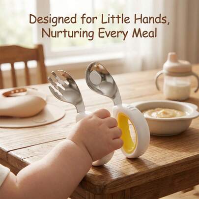 幼儿餐具，316不锈钢儿童勺叉套装，带硅胶手柄，儿童叉勺，可放入洗碗机清洗