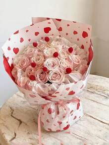 10张加厚心形花束包装纸，情人节特惠，防水塑料材质，浪漫心形图案。适用于鲜花包装、礼品包装和DIY装饰，是情人节、婚礼、周年纪念日和生日的完美之选。 - 彩色 - 查看 11