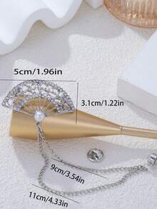 1pc Unisex Rhinestone & Pearl Fan Shaped Brooch Pin, Suitable For Various Festivals And Daily Wear - Fan-shaped Brooch - View 5