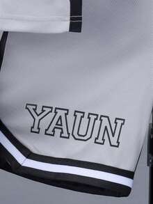 Boys' & Teens' Casual Street Style Letter & Number Print Contrast Trim Sleeveless Sports Set, Summer - Grey - View 6